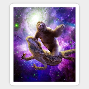 Space Sloth Riding Bearded Dragon Lizard Sticker